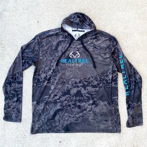 RealTree Fishing By Staghorn Hooded Long Sleeve Grey Camo Print Shirt Mens XL